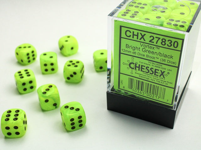 12MM D6 VORTEX BRIGHT GREEN/BLACK 1PZA-Juegos de Mesa-Akibara Xpress