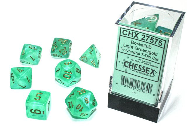 Set de 7 dados Borealis Green Gold