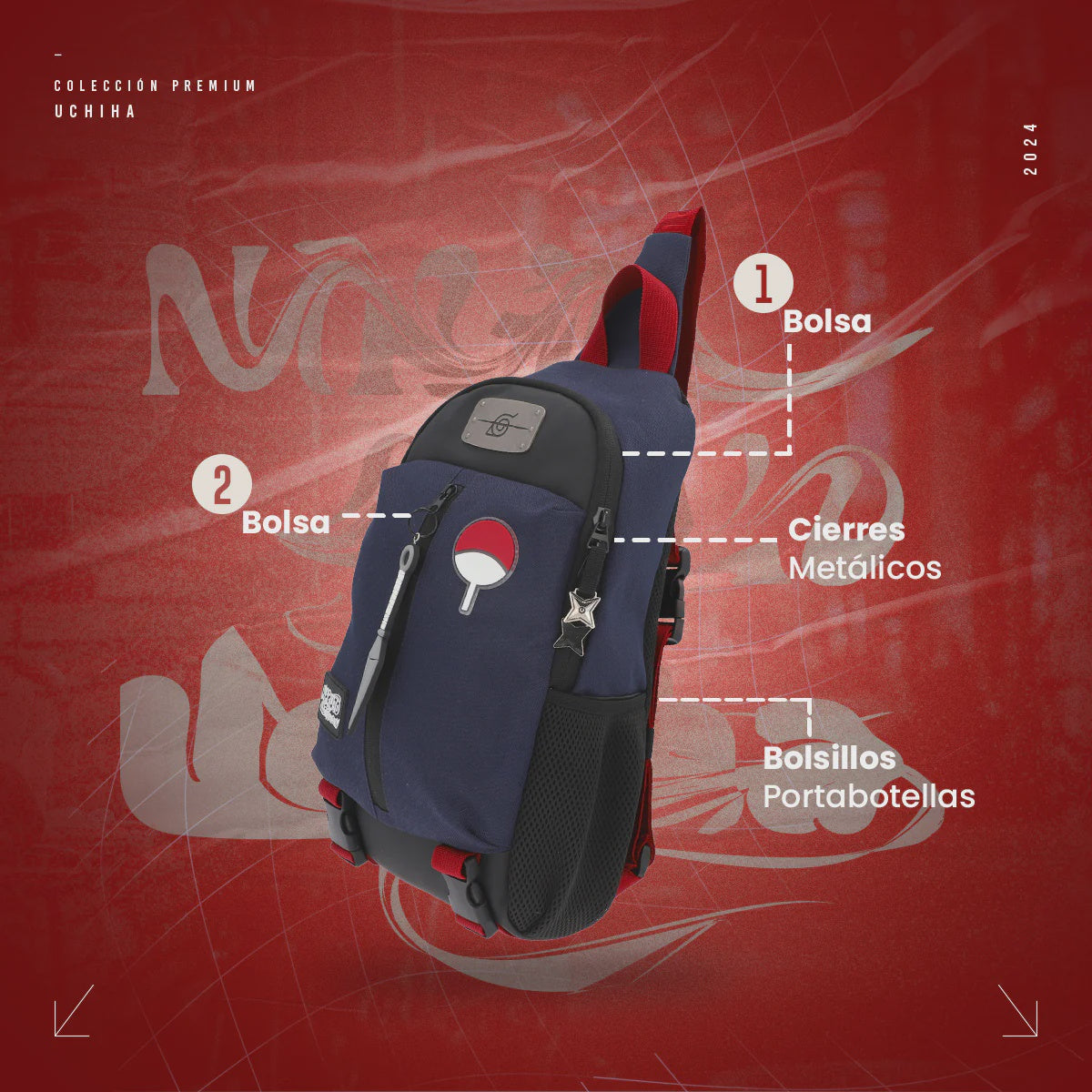 CROSS BODY NARUTO CLAN UCHIHA-Mochilas/Loncheras-Yadatex-Akibara Xpress