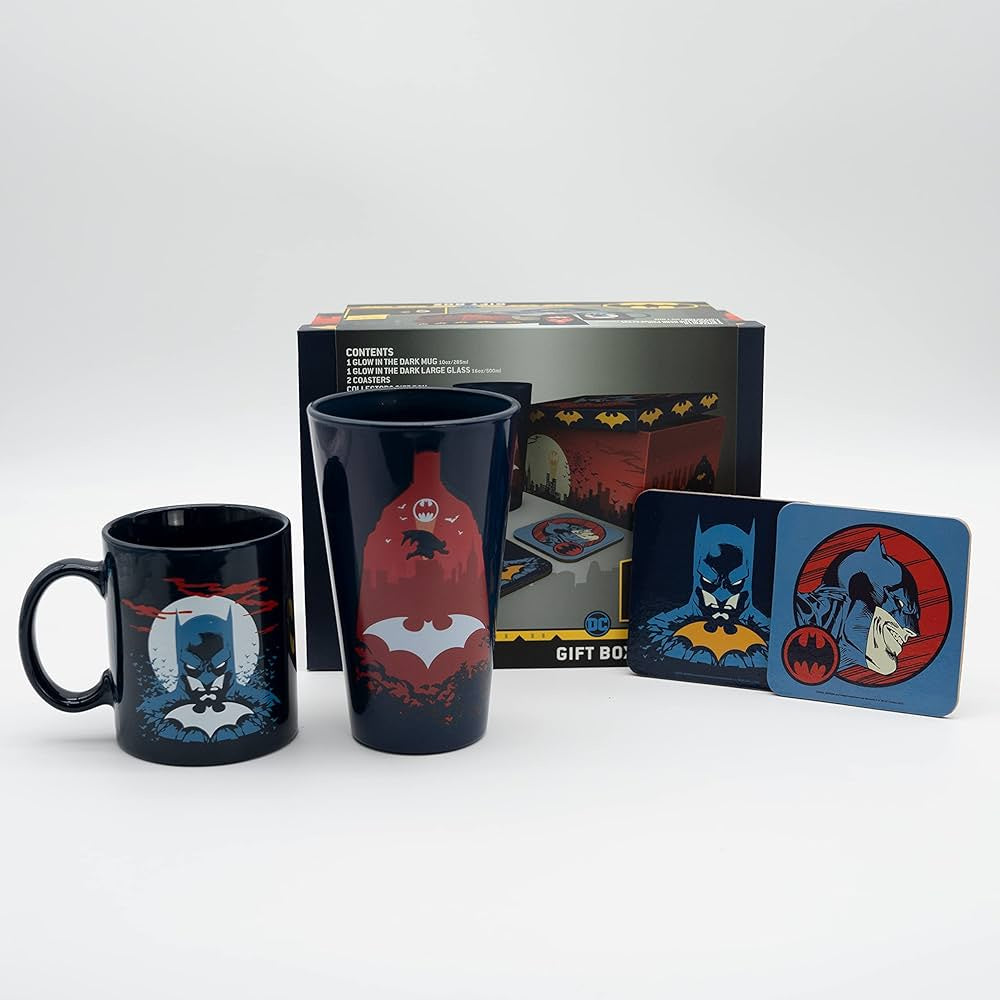 DC COMICS - Batman Glow Glass Mug & Coasters Gift Set-Tazas-ABYSTYLE-Akibara Xpress