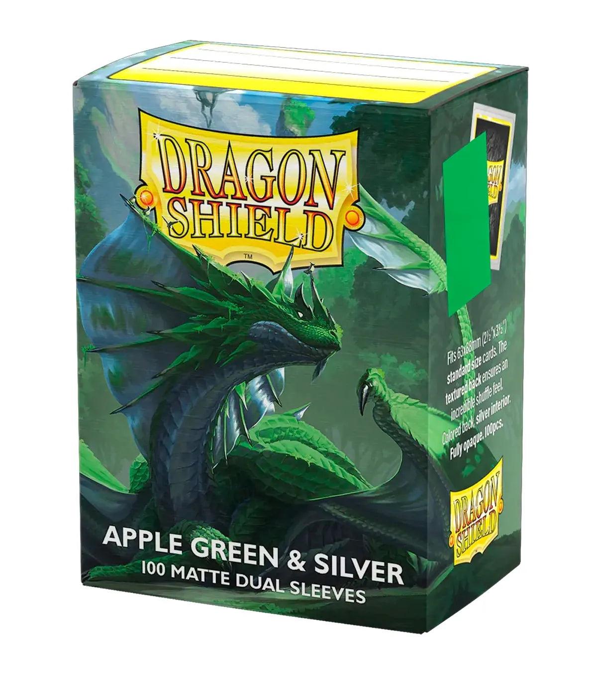 DRAGON SHIELD SLEEVES STANDARD DUAL MATTE APPLE GREEN & SILVER (100 CT.)-TCG-DRAGON SHIELD-Akibara Xpress