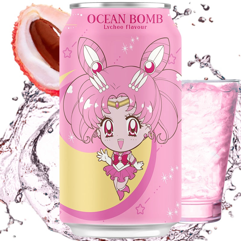 OCEAN BOMB Sailor Moon Sparkling Water Lychee Flavor 330ml-Alimentos-Asian Food-Akibara Xpress