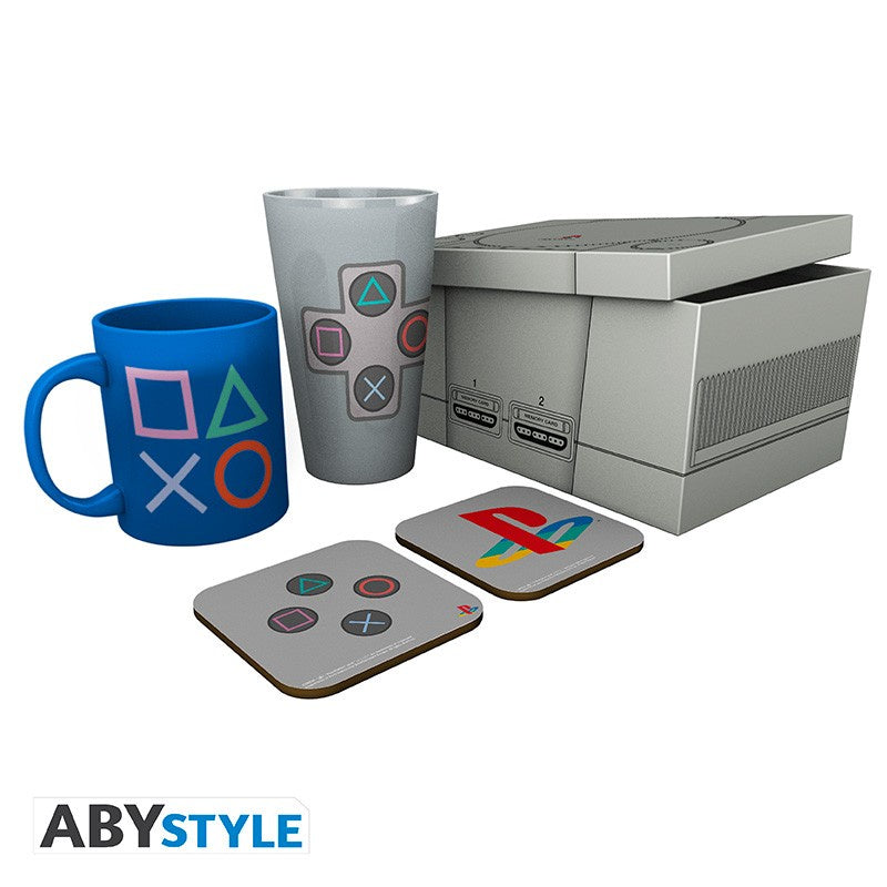 PLAYSTATION - Classic Logo Gift Set (14 oz Glass, Mug, & Coasters)-Tazas-ABYSTYLE-Akibara Xpress