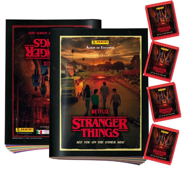 ALBUM STRANGER THINGS + 4 SOBRES DE ESTAMPAS