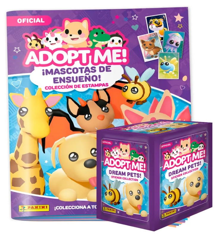 Album + caja con 36 sobres de estampas Adopt Me! On Roblox