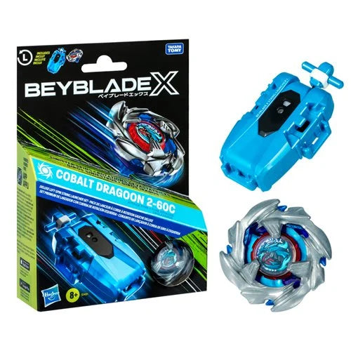 BEYBLADE X COBALT DRAGOON 2-60C DELUXE LEFT-SPIN STRING LAUNCHER SET