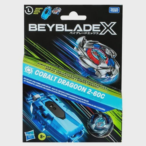 BEYBLADE X COBALT DRAGOON 2-60C DELUXE LEFT-SPIN STRING LAUNCHER SET-Figuras-HASBRO-Akibara Xpress