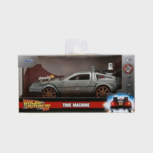 BACK TO THE FUTURE 3 TIME MACHINE WITH RAIL WHEELS 1:32 SCALE DIE-CAST METAL VEHICLE