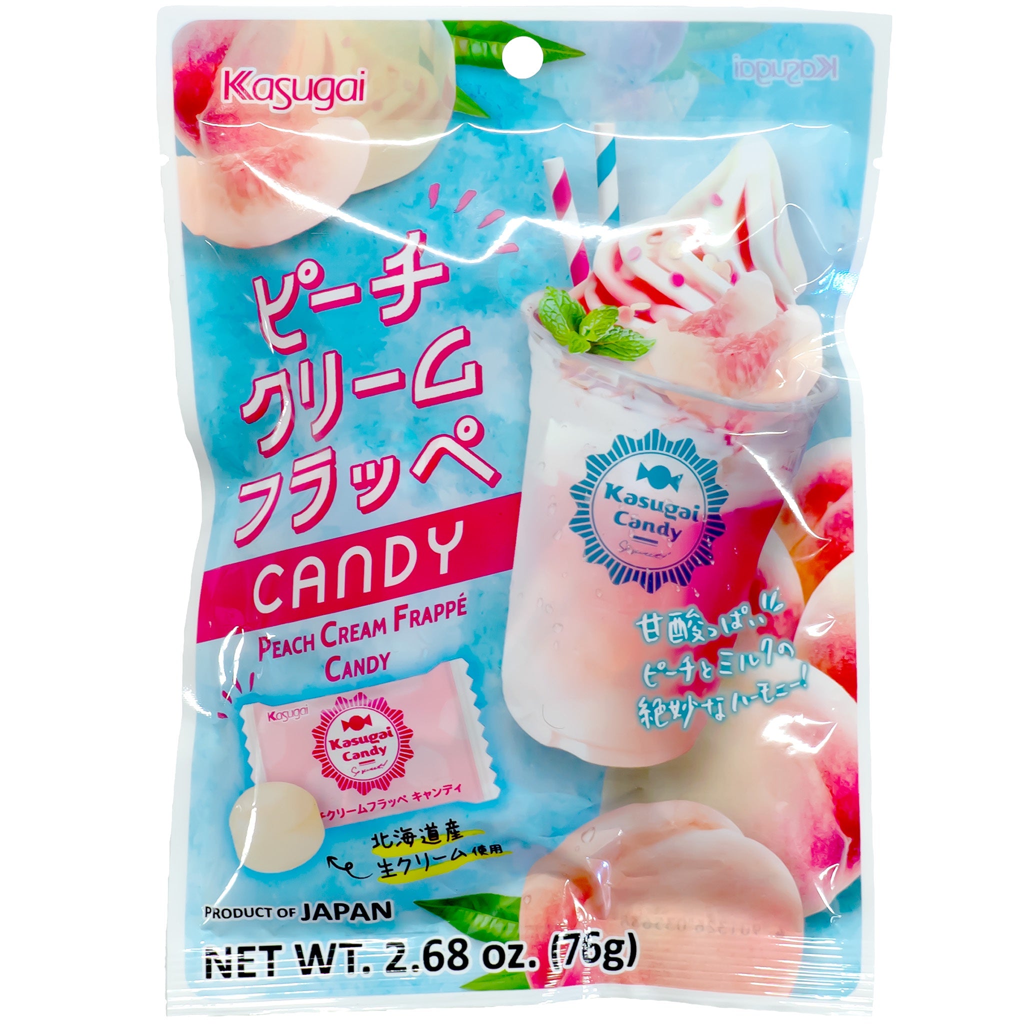 KASUGAI Candy Peach Cream Frappe Flavor 76g-Alimentos-Asian Food-Akibara Xpress