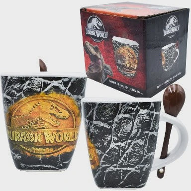 Zak Tarro De Ceramica Cuadrado Con Cuchara: Jurassic World - Jurassic Logo 440 ml Con Caja De Regalo