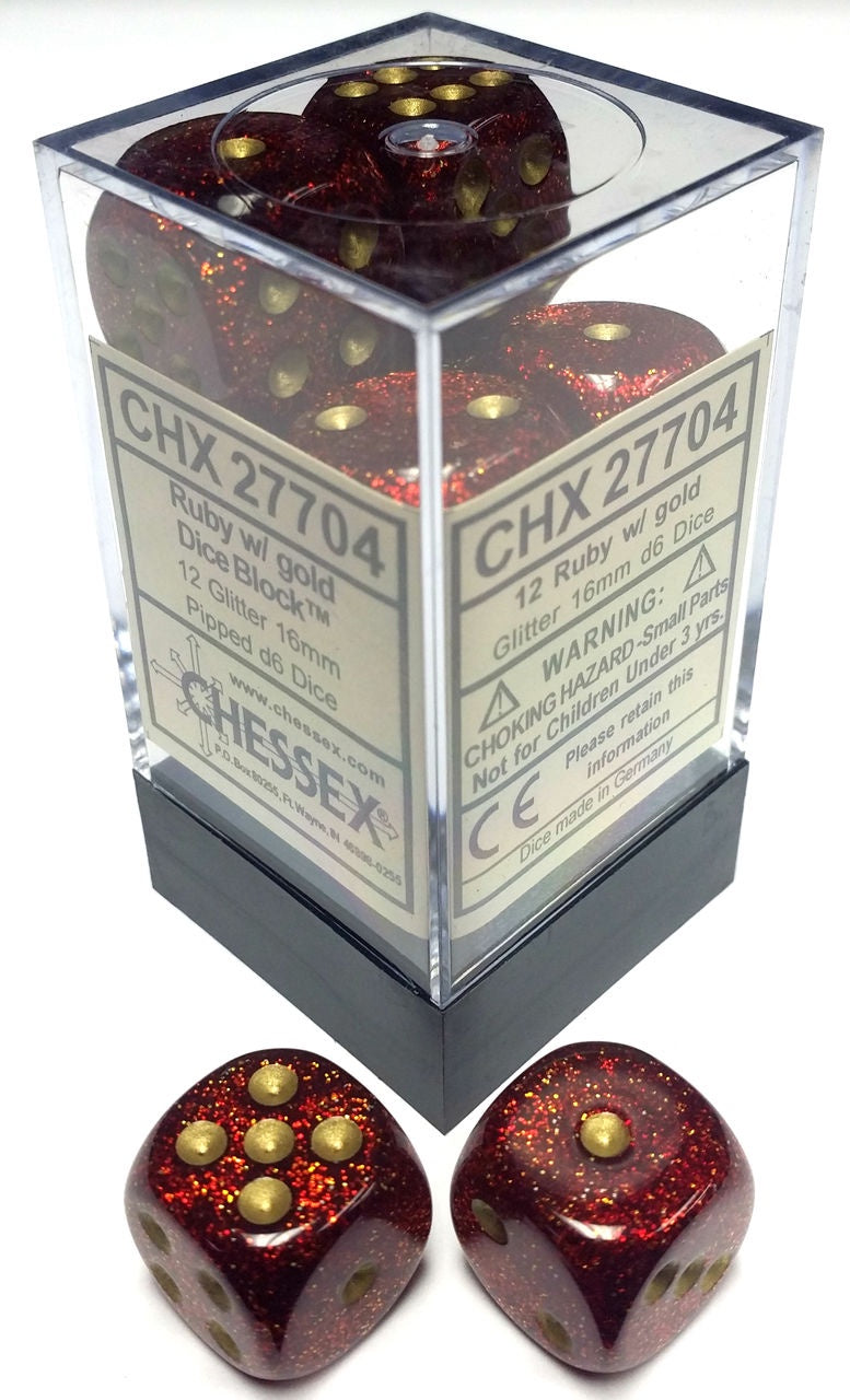 16mm d6 Dice Block - Glitter Ruby/Gold (27704) 1 pza