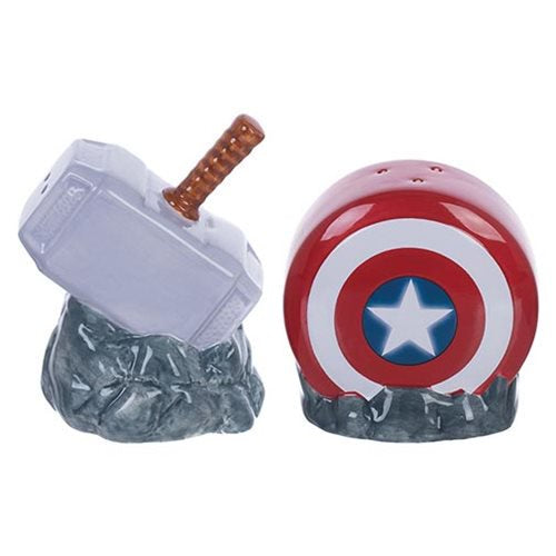 Captain America Shield and Thor Mjolnir Sculpted Ceramic Salt and Pepper Set