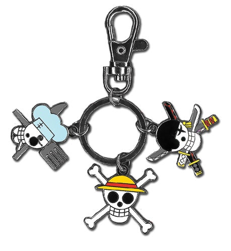 One Piece Luffy Sanji and Zoro Jolly Roger Metal Key Chain-Llaveros-Llaveros-Akibara Xpress